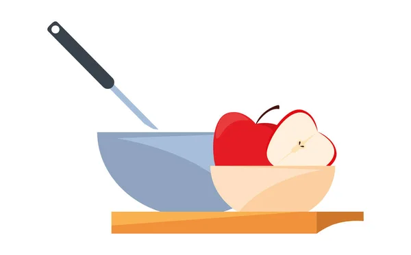 Schüssel Äpfel Topf Vorbereitung Kochen — Stockvektor