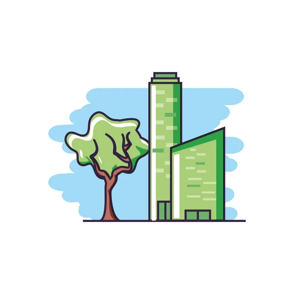 Árbol naturaleza vegetal con fachada de edificios — Vector de stock