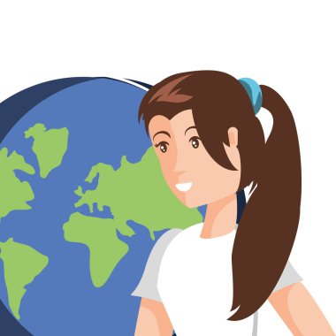 İzole gezegen ve kadın avatar tasarımı