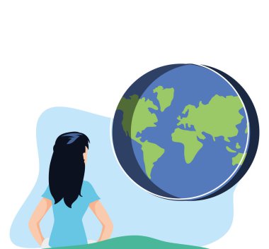 İzole gezegen ve kadın avatar tasarımı