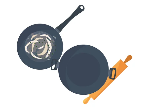 Saucepan pot rolling pin preparation cooking — Stock Vector