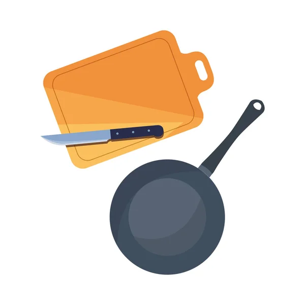 Řezací deska pánev Příprava nože vaření — Stockový vektor