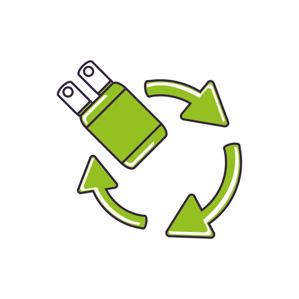 Ηλεκτρικό βύσμα ρεύματος με το σύμβολο των βελών ανακύκλωσης — Διανυσματικό Αρχείο