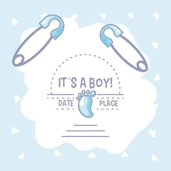 It is a boy baby shower card with footprint — Stock Vector