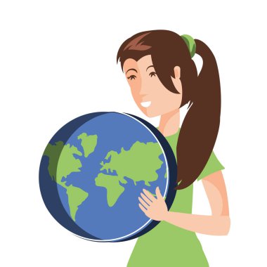 İzole gezegen ve kadın avatar tasarımı