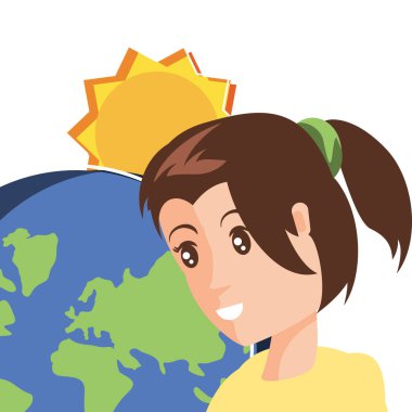 İzole gezegen ve kadın avatar tasarımı