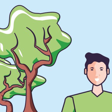 ağaçları ile genç adam bitkiler doğa