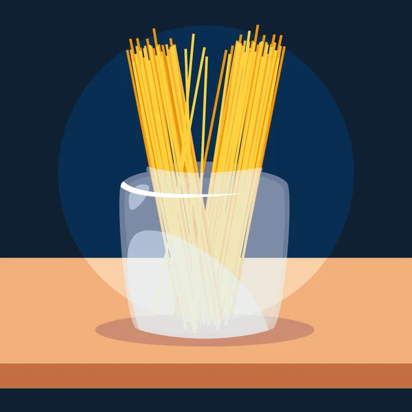 Verse traditionele spaghetti in glazen container — Stockvector