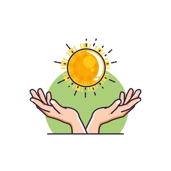 Hands with sun isolated icon — Stock Vector