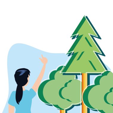 İzole ağaçlar ve kadın avatar tasarımı