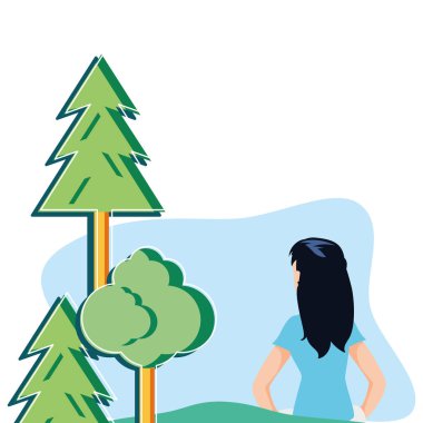 İzole ağaçlar ve kadın avatar tasarımı