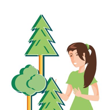 İzole ağaçlar ve kadın avatar tasarımı