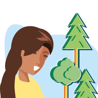 İzole ağaçlar ve kadın avatar tasarımı