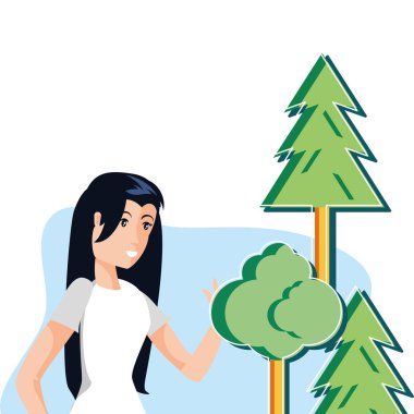 İzole ağaçlar ve kadın avatar tasarımı