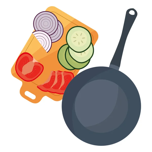 Casserole oignon tomate concombre préparation cuisine — Image vectorielle
