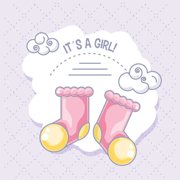 It is a girl baby shower card with socks — Stockvector