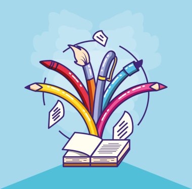 set kalemler ve boya fırçası ile dizüstü bilgisayar