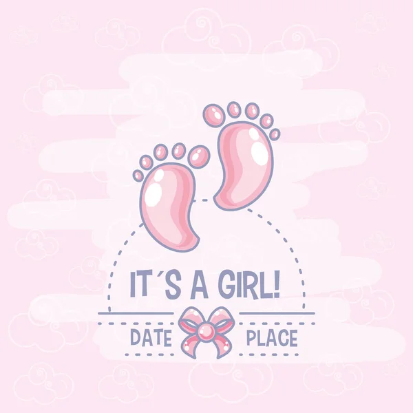 Es ist ein Mädchen Babyduschkarte mit Fußabdruck — Stockvektor