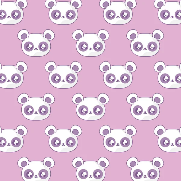 Patrón lindo cabezas panda oso bebé kawaii estilo — Archivo Imágenes Vectoriales