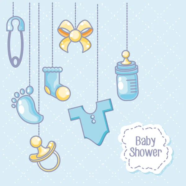 Carte de douche bébé avec objets pour enfants suspendus — Image vectorielle