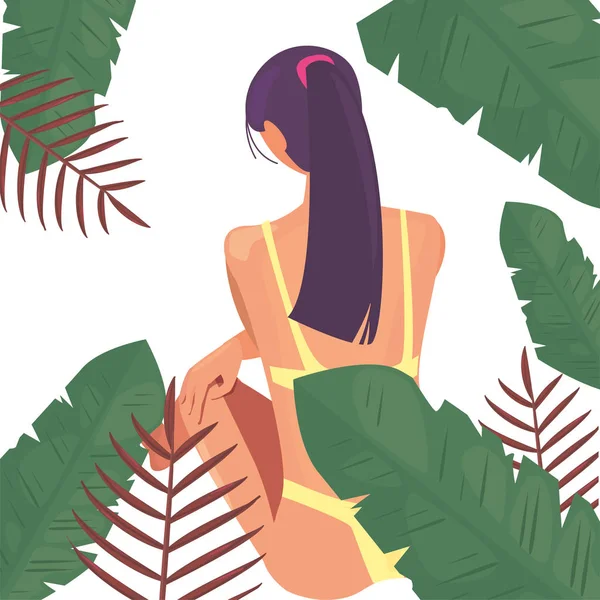 Mujer verano vacaciones diseño — Vector de stock