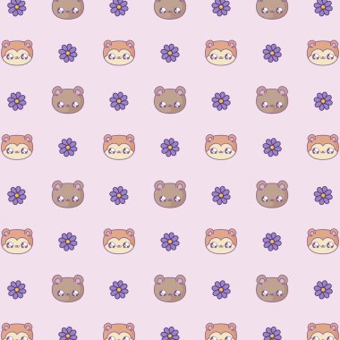 ayı ve tilki bebek kawaii tarzı desen sevimli kafaları