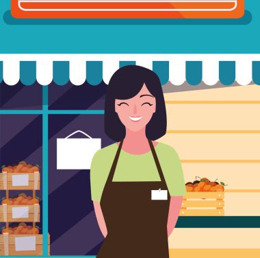 taze meyve mağaza cephe binası ile satıcı