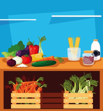 sebze ve meyve ile vitrin ahşap mağaza