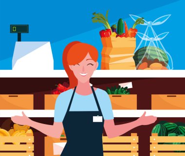 vitrin mağaza ve taze gıda ile satıcı