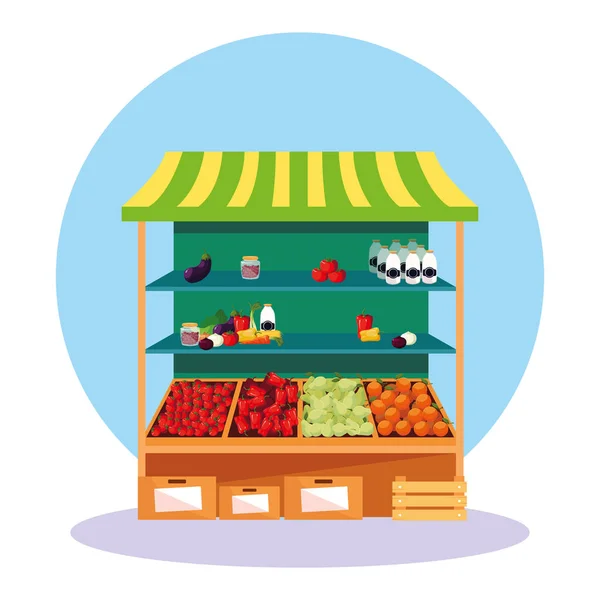 Kiosk mit Gemüse und Obst — Stockvektor