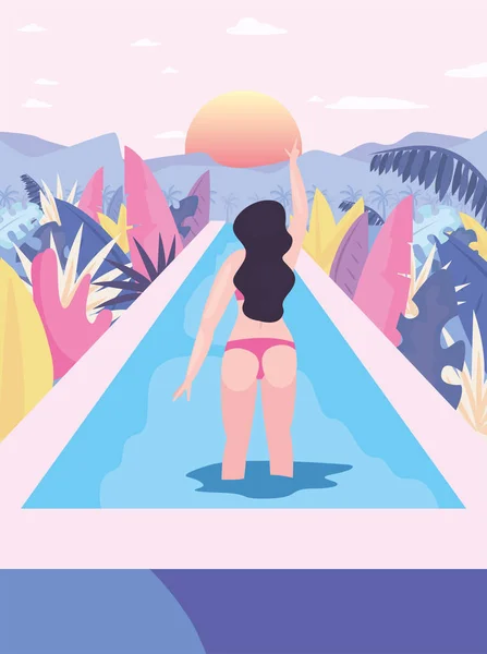 Mulher verão tempo férias design — Vetor de Stock