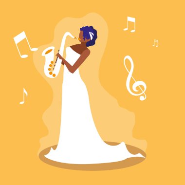 saksafon avatar karakteri oynayan kadın