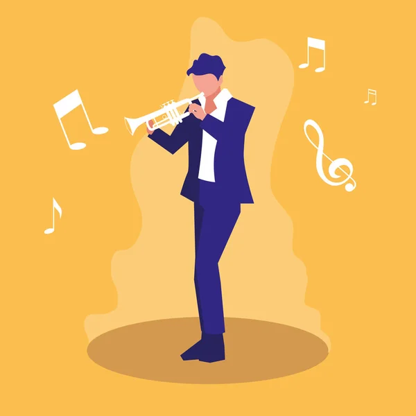 Homem tocando trompete músico personagem — Vetor de Stock