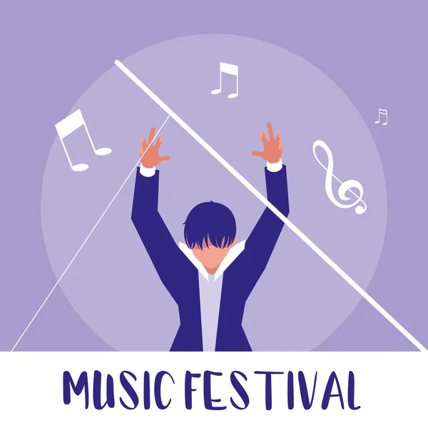 Orkestra şefi ile müzik festivali afişi — Stok Vektör