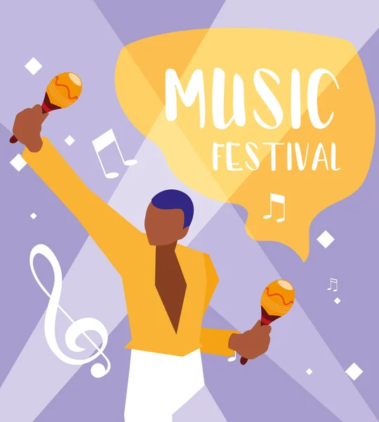 Affiche du festival de musique avec l'homme jouant maracas — Image vectorielle