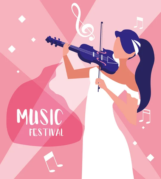 Affiche du festival de musique avec femme jouant du violon — Image vectorielle