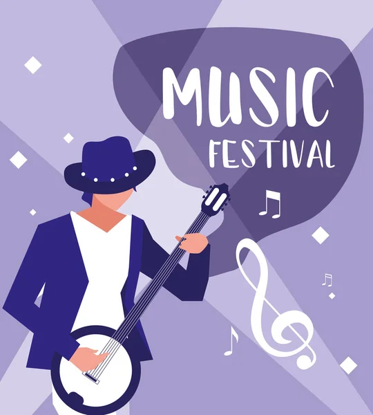 Affiche du festival de musique avec l'homme jouant banjo — Image vectorielle