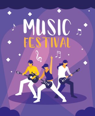 elektrik gitar çalan insanlarla müzik festivali afişi