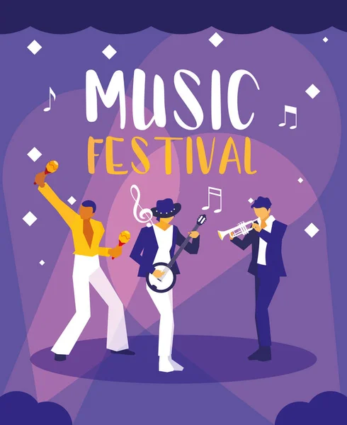 Affiche du festival de musique avec groupe d'artistes — Image vectorielle