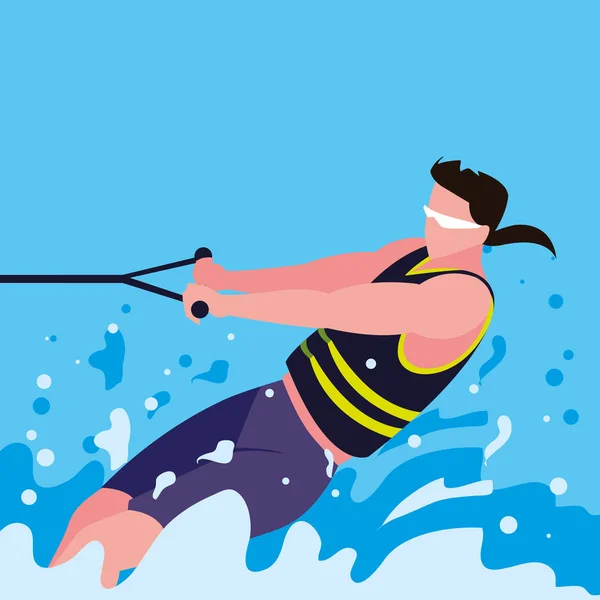 Young man practicing water skiing — Stock Vector