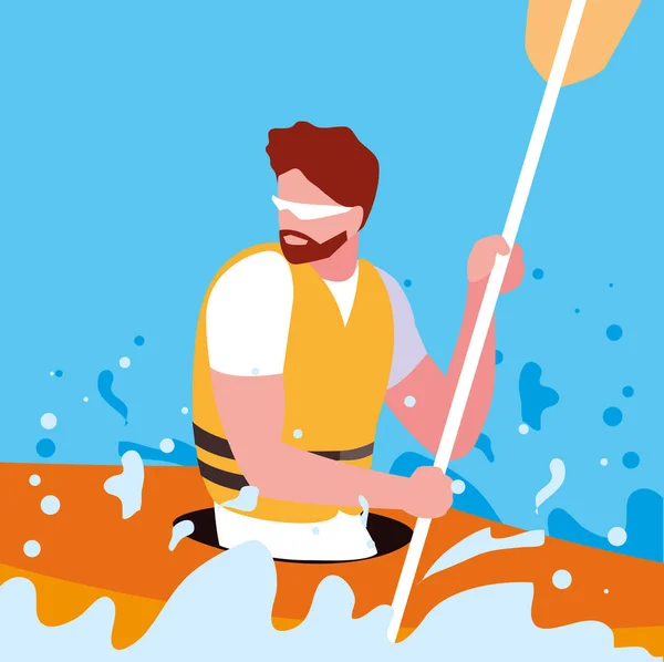 Homme en kayak sport extrême — Image vectorielle