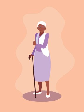 baston ile yaşlı kadın afro