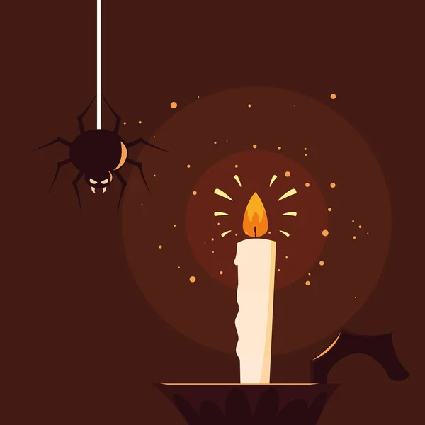 Luz de vela de halloween con araña — Vector de stock