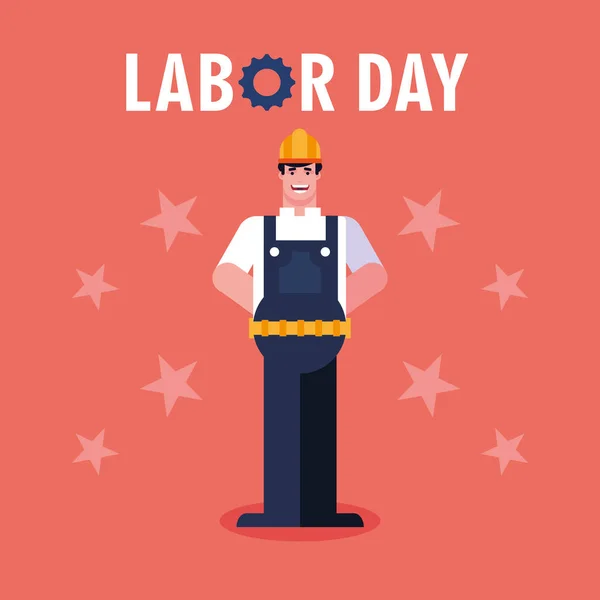 Erkek işçi inşaat ile işçi günü etiketi — Stok Vektör