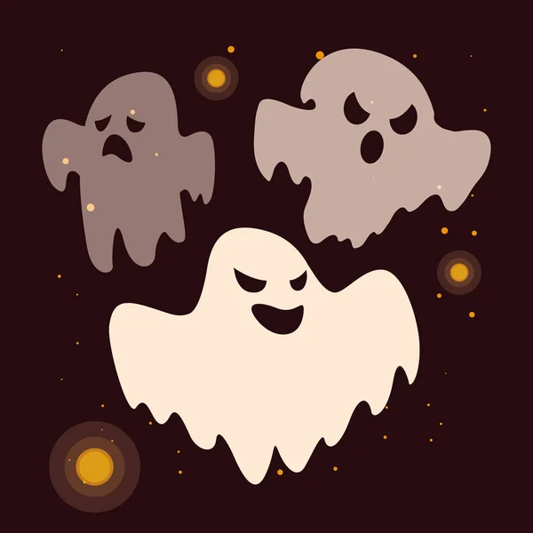 Jogo de fantasmas de Halloween com rostos de horror — Vetor de Stock