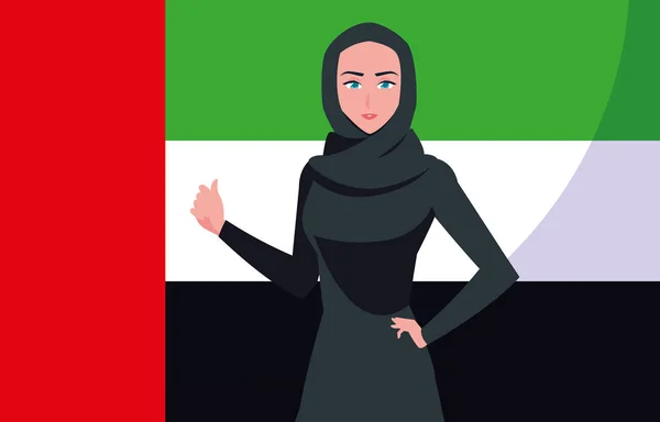 Cartel del día de las mujeres emirati con mujer y bandera — Vector de stock