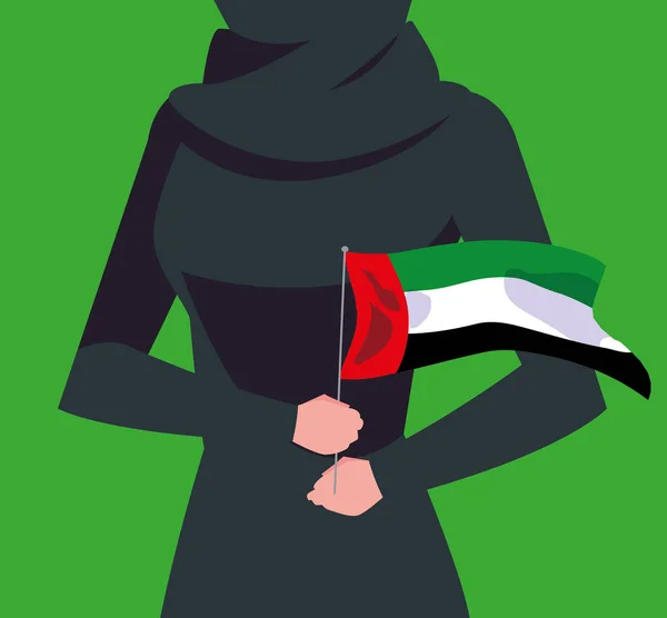 Cartel del día de las mujeres emirati con cuerpo femenino y bandera — Vector de stock