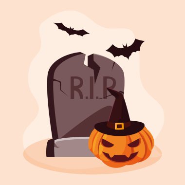 taş ve yarasalar ile halloween kabak