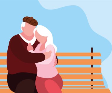 sevimli yaşlı çift park sandalyesinde oturmuş