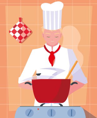 mutfak sahnesinde profesyonel şef pişirme